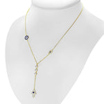 My Daily Styles 925 Sterling Silver CZ Y Necklace for Women with Hamsa, Evil Eye, and Bezel Set CZ Accents - Adjustable Chain 16"-18"