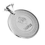 Stainless Steel Silver-Tone Greek Key Zodiac Sign Necklace Pendant - Taurus