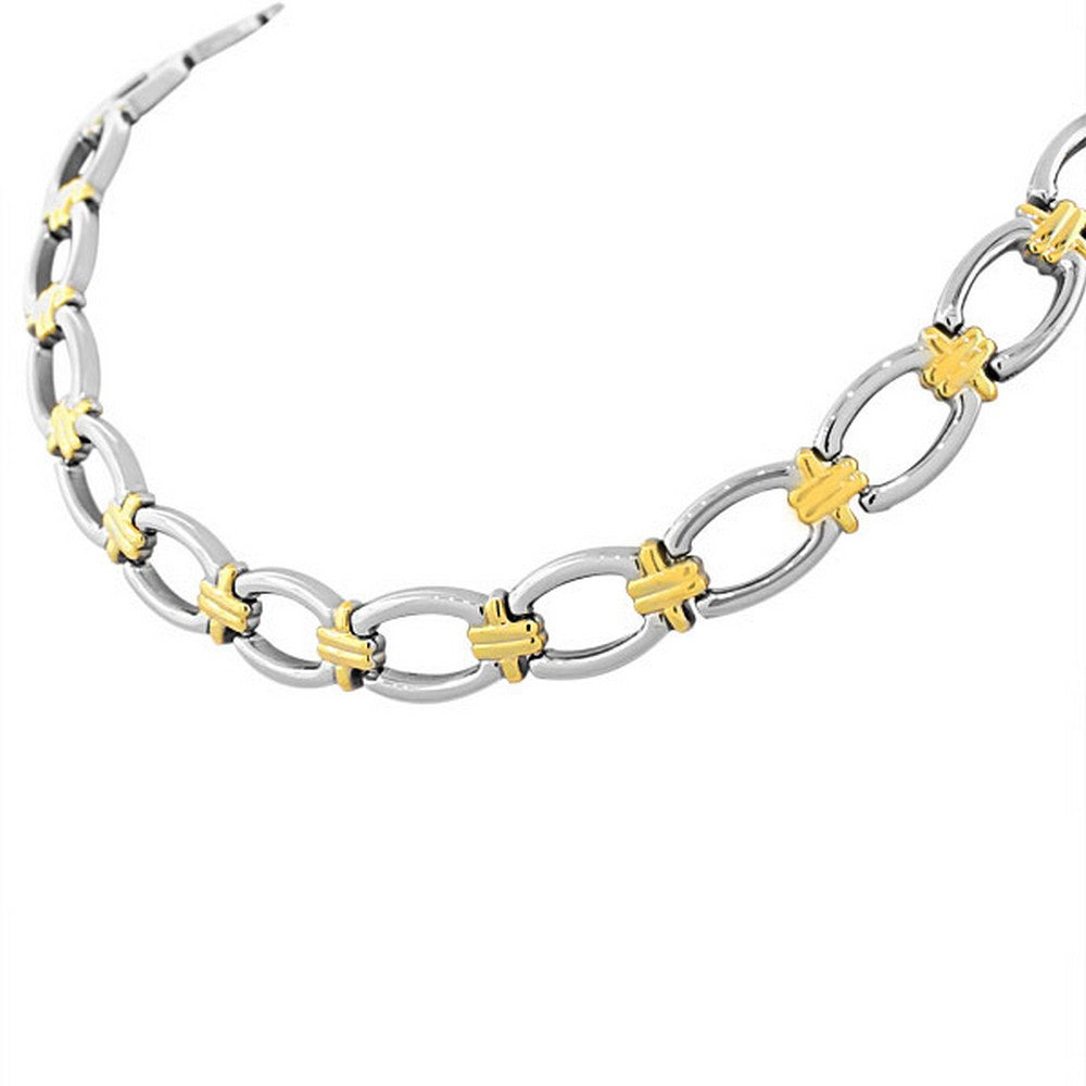Stainless Steel Two-Tone Chain Necklace Bracelet Set