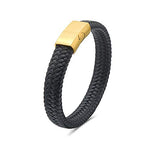 My Daily Styles Mens Black Genuine Leather Bracelet with Stainless Steel Magnetic Lock 8"