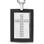 Stainless Steel CZ Religious Cross Men's Pendant Necklace