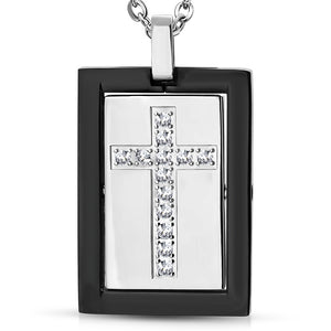 Stainless Steel CZ Religious Cross Men's Pendant Necklace