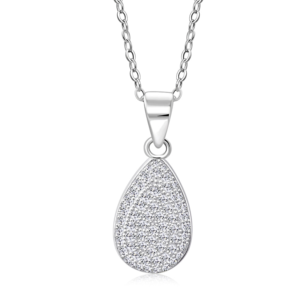 925 Sterling Silver White Clear CZ Teardrop Stud Earrings Pendant Necklace Set