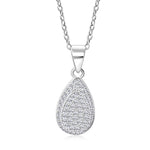 925 Sterling Silver White Clear CZ Teardrop Stud Earrings Pendant Necklace Set