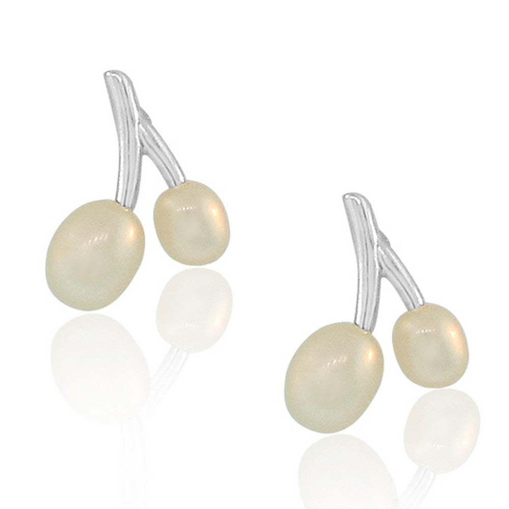 925 Sterling Silver Oval Simulated Pearls Womens Stud Earrings