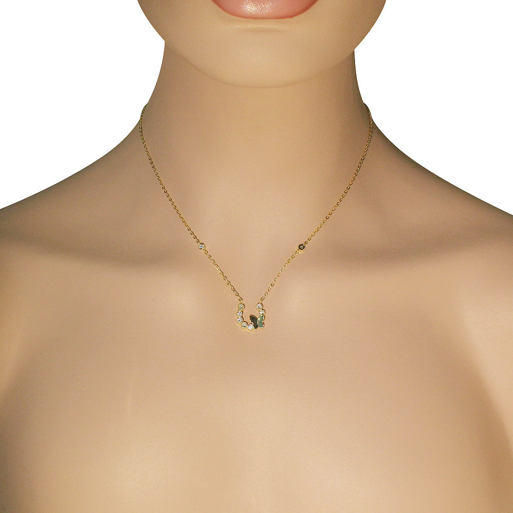 925 Sterling Silver Bezel-Set CZ Horseshoe Butterfly Pendant Necklace, 17"