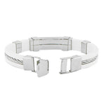 Stainless Steel White Rubber Silicone Silver-Tone Twisted Cable Rope Bracelet