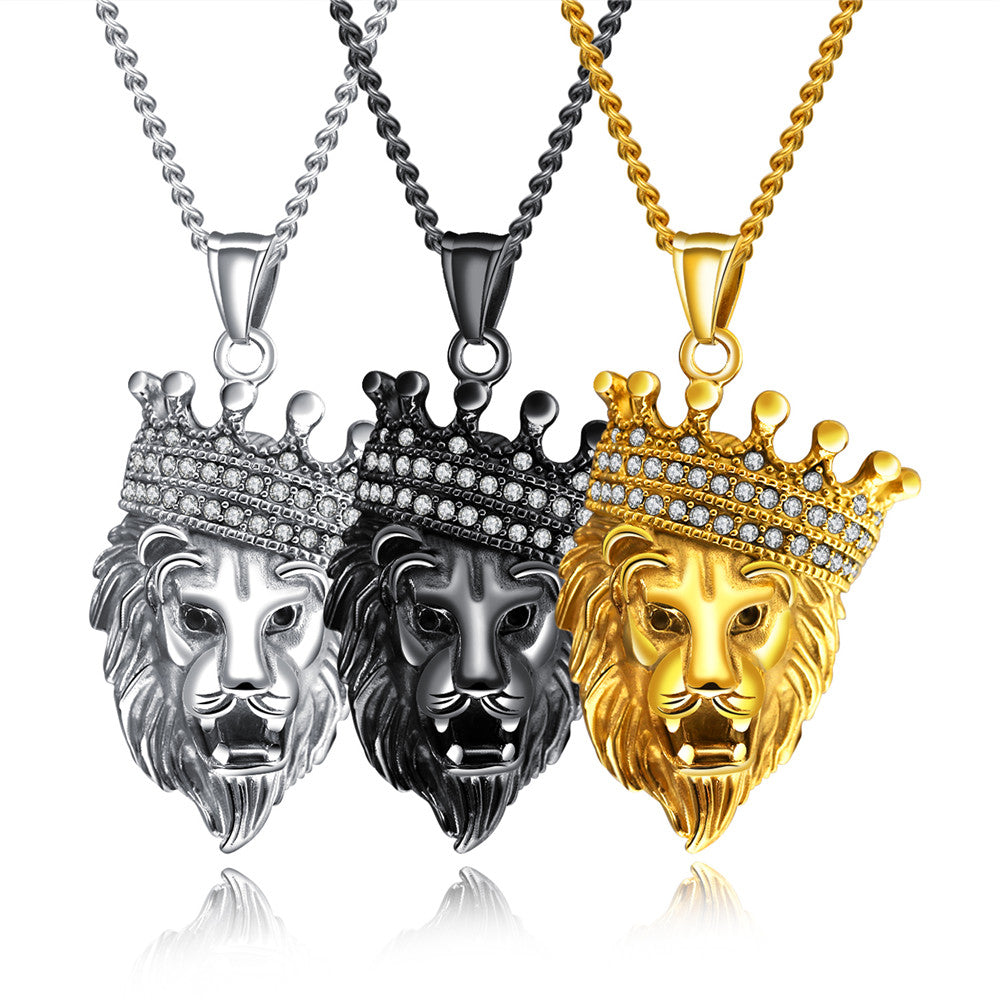 My Daily Styles Stainless Steel Mens Lion Head Pendant Necklace with CZ - 24" Inch Chain