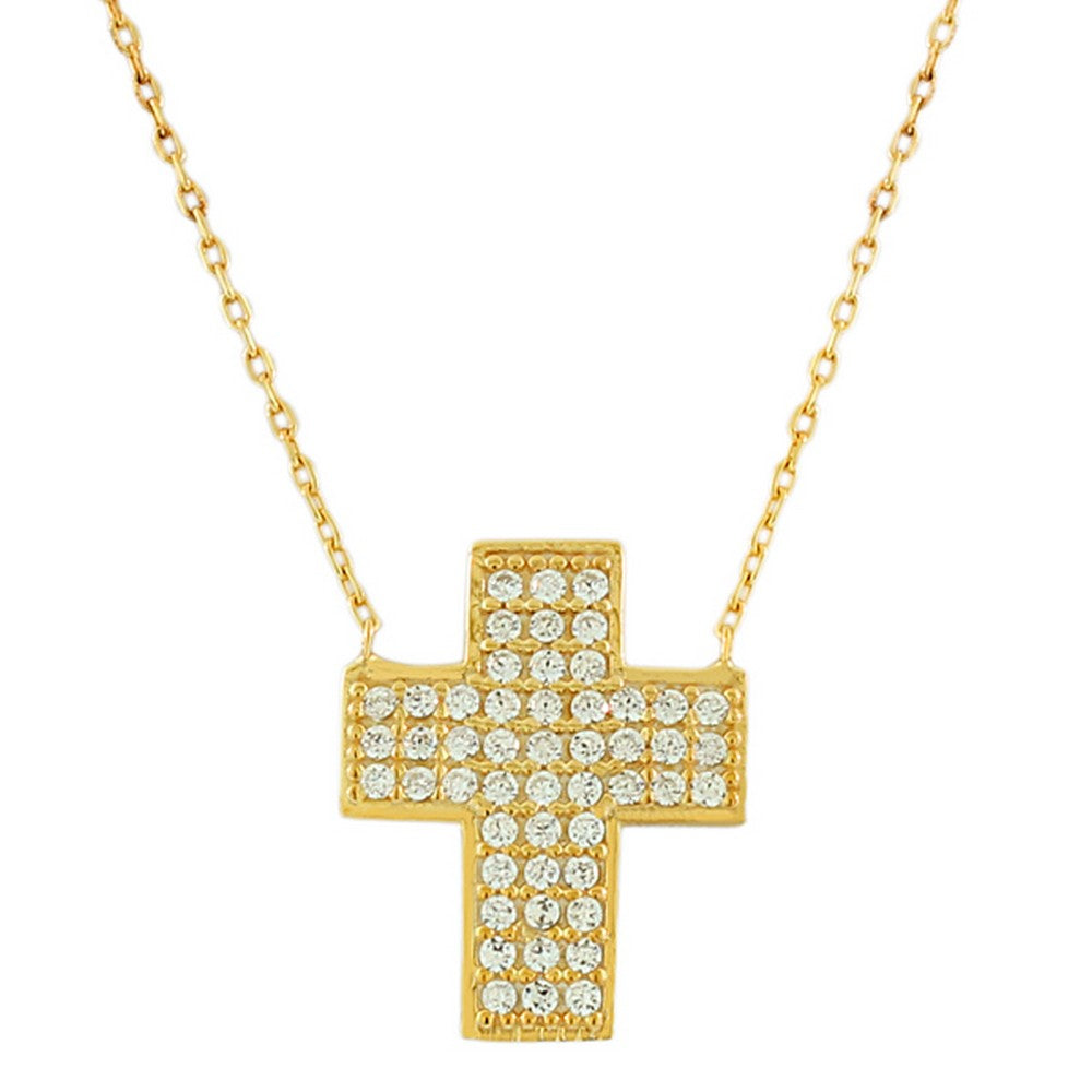 925 Sterling Silver Womens Religious Latin Cross White CZ Pendant Necklace