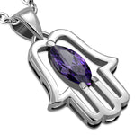 Pear Stone Hamsa Necklace Pendant Sterling Silver Cubic Zirconia