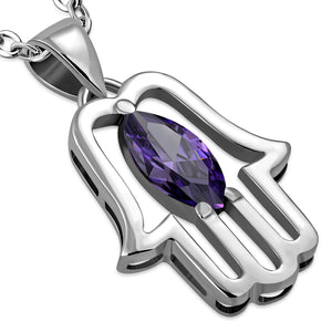 Pear Stone Hamsa Necklace Pendant Sterling Silver Cubic Zirconia