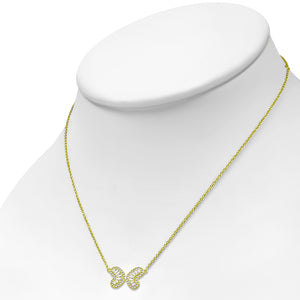 925 Sterling Silver CZ Double Heart Butterfly Necklace