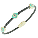 Fashion Alloy Black Yellow Gold-Tone Blue CZ Evil Eye Bracelet