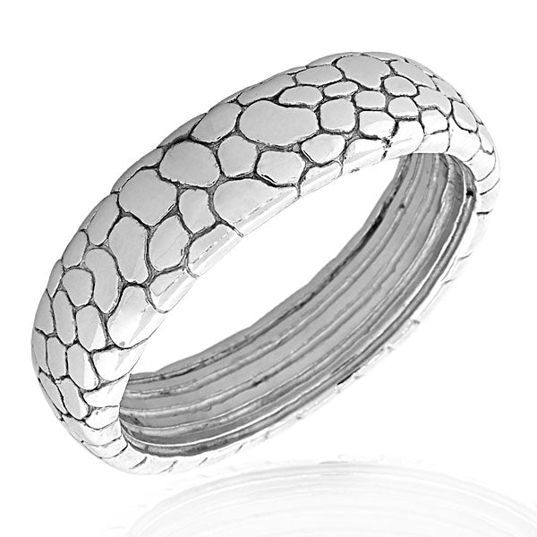 925 Sterling Silver Feather Light Filigree Snake Skin Pebble Womens Round Bangle Bracelet