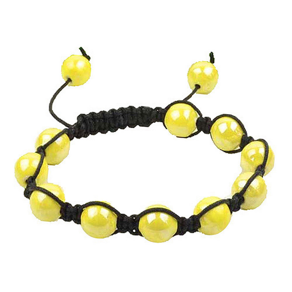 Yellow Beads Black Cord Macrame Beaded Bracelet