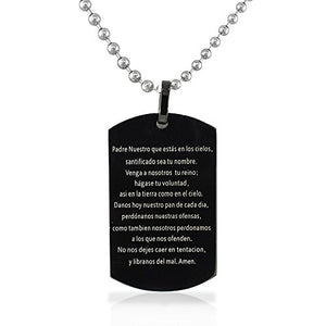 Stainless Steel Black Coating Cross Lord's Prayer in Spanish Pendant Necklace