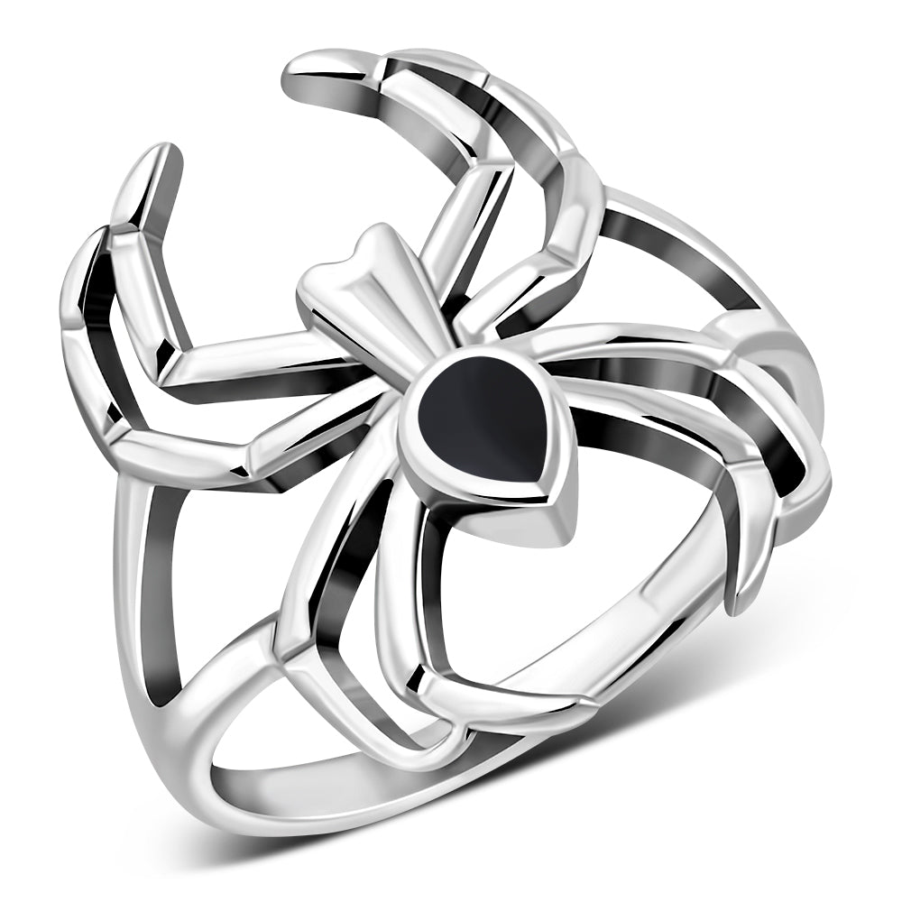 My Daily Styles 925 Sterling Silver Black Simulated Onyx Spider Silver Ring