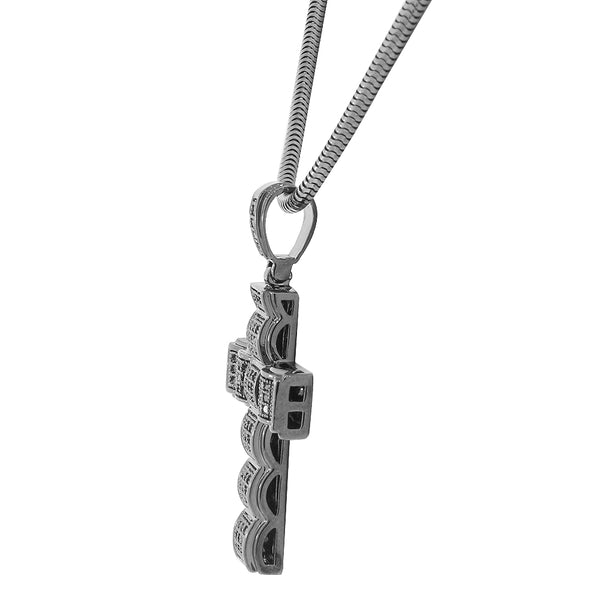 925 Sterling Silver Black Rhodium CZ Large Hip-Hop Statement Cross Pendant Necklace, 30"