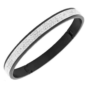 Stainless Steel Black White CZ Bangle Bracelet