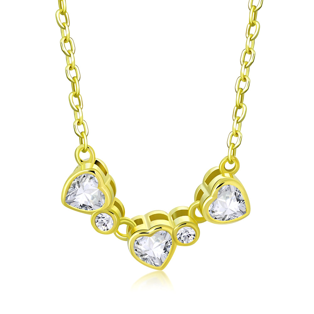 My Daily Styles Elegant 925 Sterling Silver Necklace with 3 CZ Hearts Attached - Bezel Set, 18" Chain