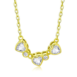 My Daily Styles Elegant 925 Sterling Silver Necklace with 3 CZ Hearts Attached - Bezel Set, 18" Chain