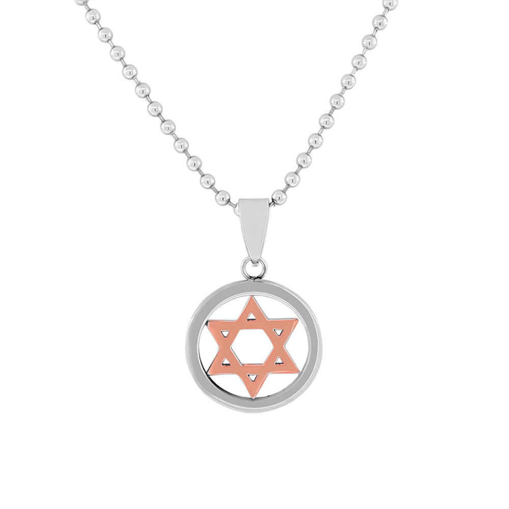 Stainless Steel Silver Rose Gold Two-Tone Classic Jewish Star of David Mens Boys Pendant Necklace