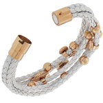 Fashion Alloy White Faux PU Leather Rose Gold-Tone Love Heart Multi-Row Layer Bracelet
