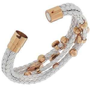 Fashion Alloy White Faux PU Leather Rose Gold-Tone Love Heart Multi-Row Layer Bracelet
