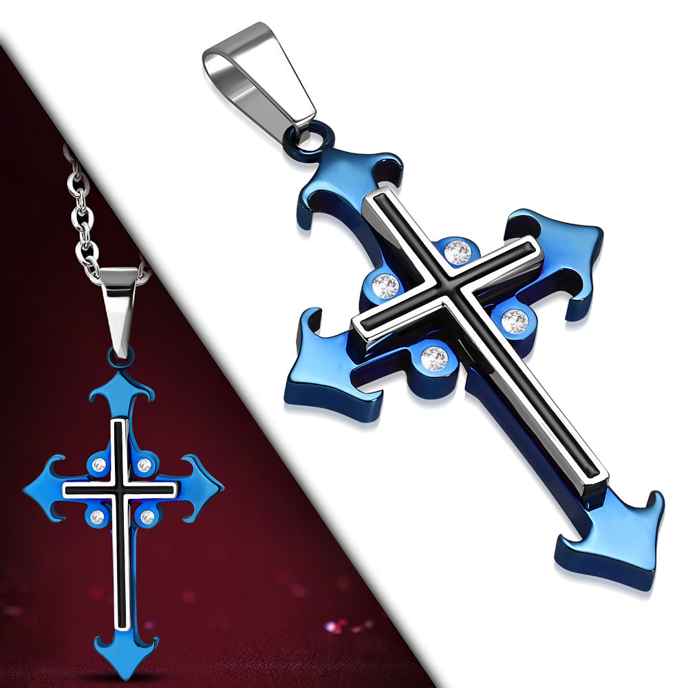 Blue Design Cross Necklace