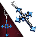 Stainless Steel Black Blue White Clear CZ Religious Latin Cross Pendant Necklace