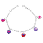 925 Sterling Silver Multicolor Enamel Love Heart Womens Girls Link Chain Bracelet