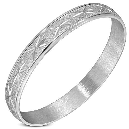 Stainless Steel Silver-Tone Classic Round Bangle Bracelet