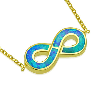 925 Sterling Silver Green Blue Simulated Opal Infinity Pendant Necklace