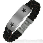 Black Dark Brown Paux PU Leather Stainless Steel Silver-Tone Stars Unisex/Teens/Women Bracelet , 7"