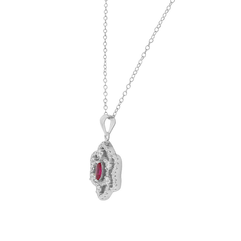 Sterling Silver Red Ruby-Tone CZ Chandelier Dangle Earrings Pendant Necklace Set