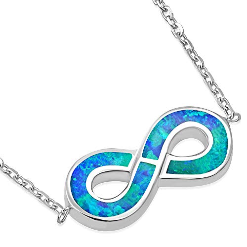 925 Sterling Silver Green Blue Simulated Opal Infinity Pendant Necklace