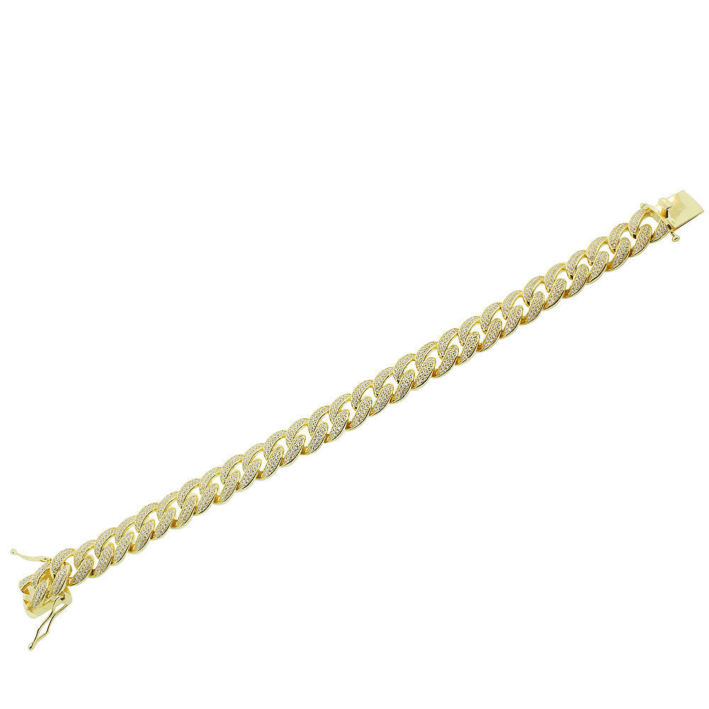 My Daily Styles Men's 925 Sterling Silver Yellow Gold Tone CZ Cuban Link Bracelet - 12MM Width, 8.5"