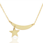 925 Sterling Silver Polished Half-Moon Star Sideways Pendant Necklace