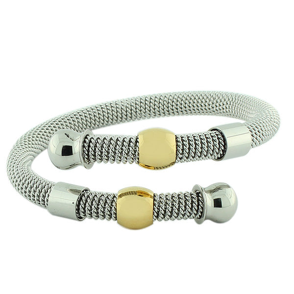 Stainless Steel Two-Tone Mesh Spiral Multi Bangle Womens Bracelet