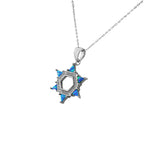 925 Sterling Silver Womens Jewish Star of David Blue Simulated Opal Turquoise-Tone Pendant Necklace