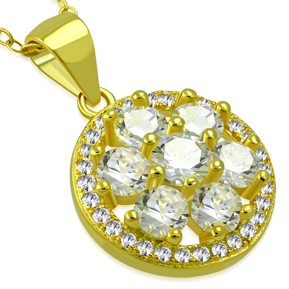 925 Sterling Silver Round CZ Circle Pendant Necklace, 18"