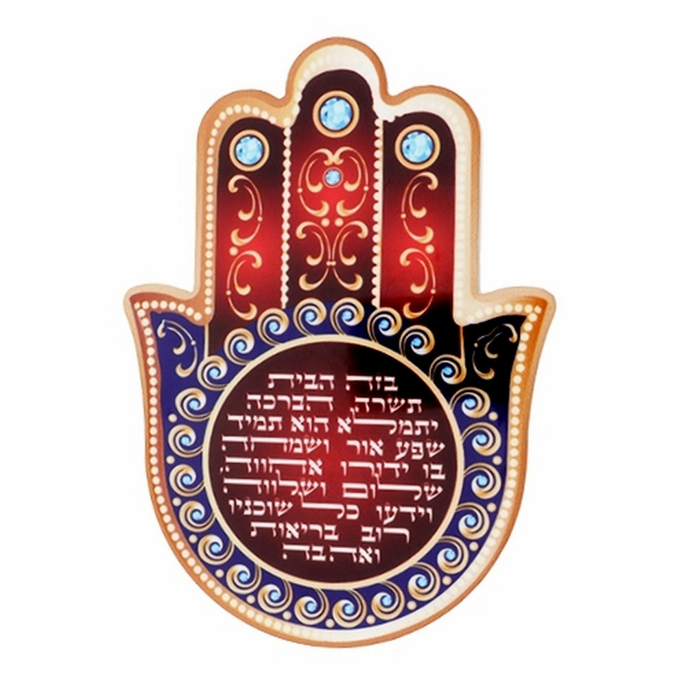 Hamsa Wall Decor Evil Eye Charm Protection Amulet Home/Business Good Luck Charms in English/Hebrew Blessings (Red/Blue, English Blessing)