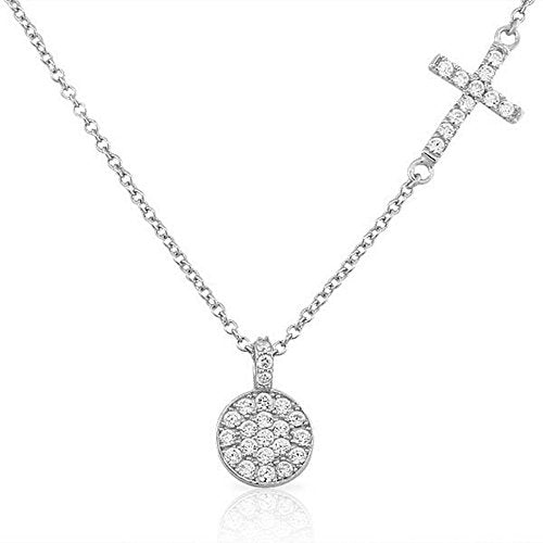 Sterling Silver Circle Cross CZ Religious Womens Pendant Necklace
