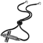 Stainless Steel Clear CZ Cross Adjustable Snake Chain Bracelet