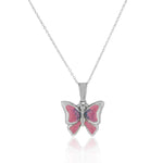 925 Sterling Silver 3D Enamel Glitter Butterfly Charm Pendant Necklace, 18"