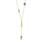 My Daily Styles 925 Sterling Silver CZ Y Necklace for Women with Hamsa, Evil Eye, and Bezel Set CZ Accents - Adjustable Chain 16"-18"