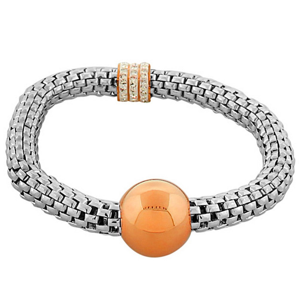 Stainless Steel Rose Gold-Tone Silver-Tone White CZ Stretch Mesh Bracelet