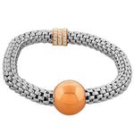 Stainless Steel Rose Gold-Tone Silver-Tone White CZ Stretch Mesh Bracelet