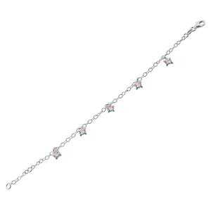 925 Sterling Silver Multicolor Enamel Butterflies Womens Girls Link Chain Bracelet