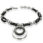 Stainless Steel Two-Tone Concentric Circles Charm Link Womens Bracelet